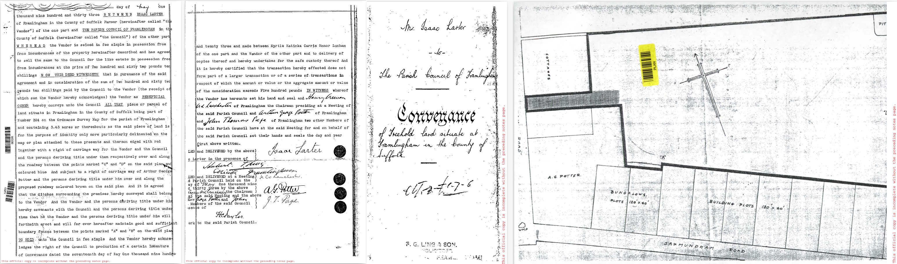 1 May 1933 Conveyance of Fram Pageant Field from Isaac Larter to Fram Town Council